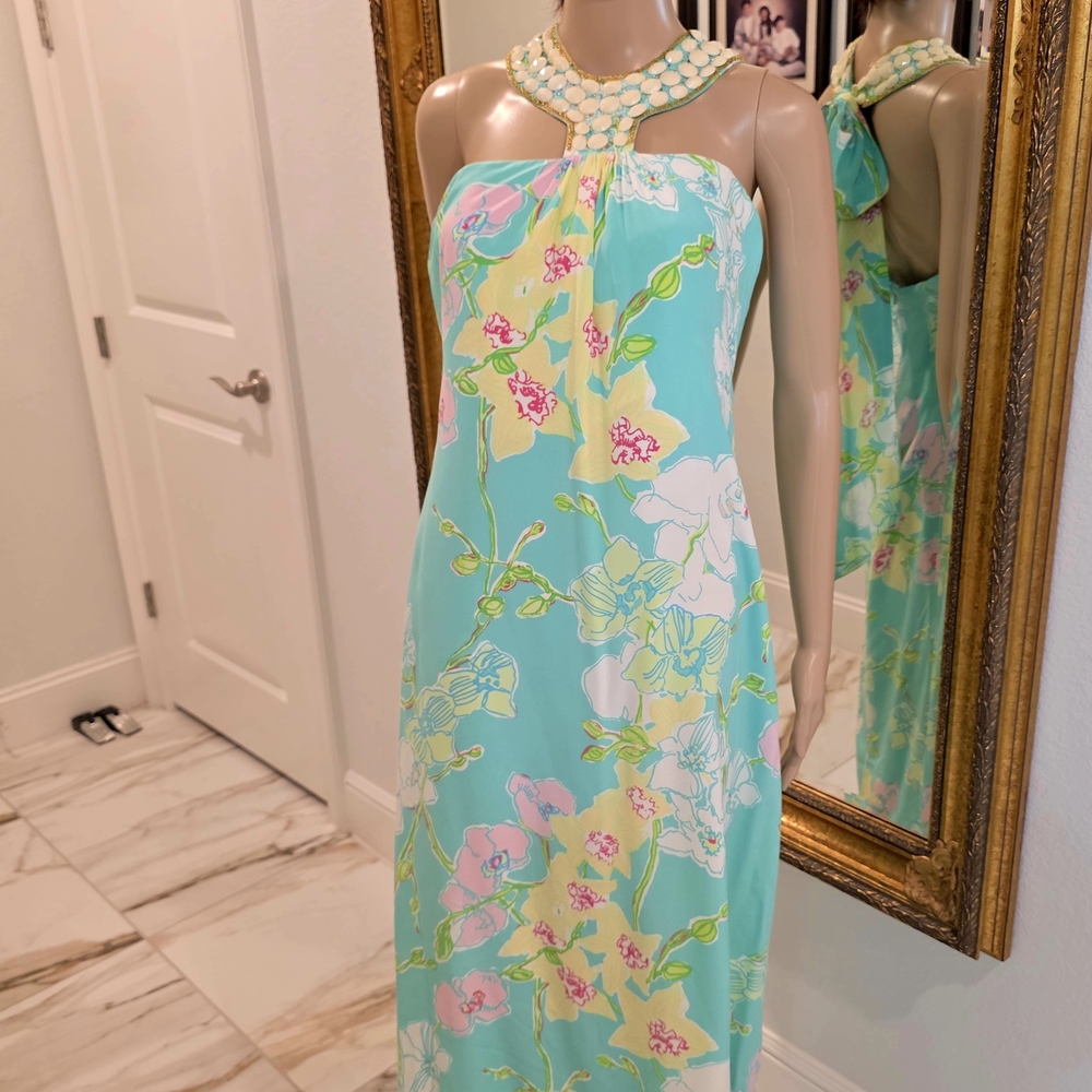 Lilly Pulitzer Aqua Floral Backless Dress